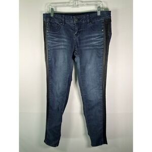 Blue Spice Jeans Womens 13 Skinny Ankle Leather Side Stripe Dark Wash Stretch
